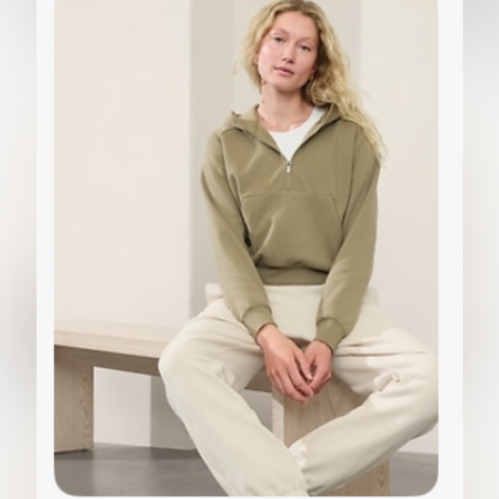Athleta Easy Fleece 1/4” Zip Up Hoodie - Olive Branch - Small